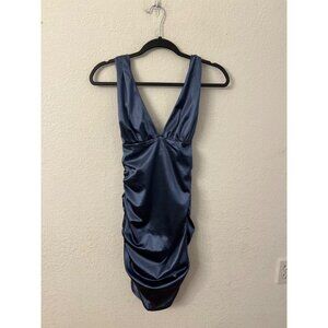 Better Be Midnight Blue Satin Ruched Dress women size Medium